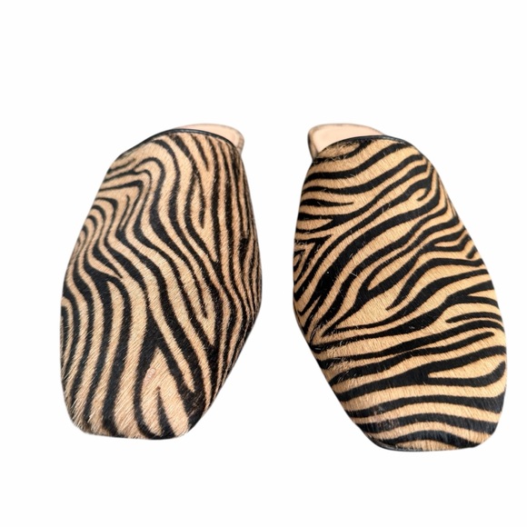 J.Crew Layla Mule Heels size 8.5M Calf Hair Zebra Print Black/Tan Block Heel - Picture 2 of 7